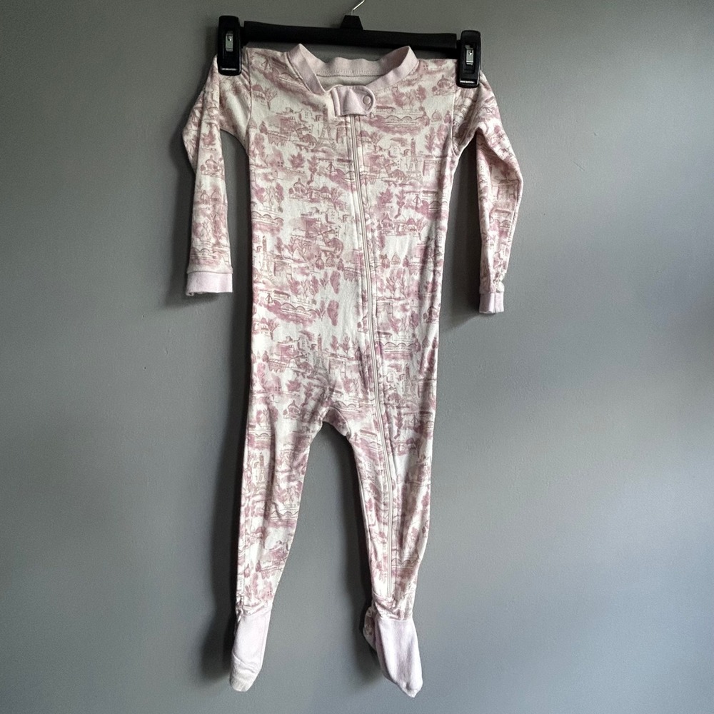 Burts Bees Baby 24M Pink Paris Toile Organic Cotton Zip Footie Sleeper Pajamas